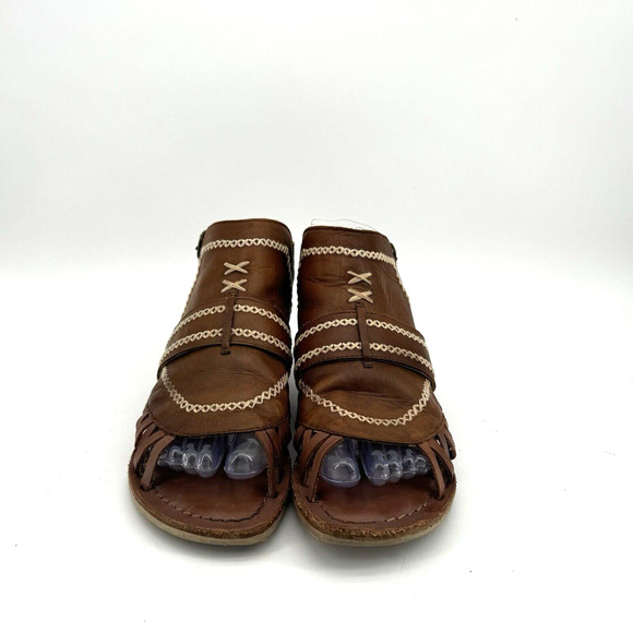 Sundance Brown Woven Leather Embroidered Sandals EU 38 US Size 7.5 Made In Italy - Picture 5 of 9